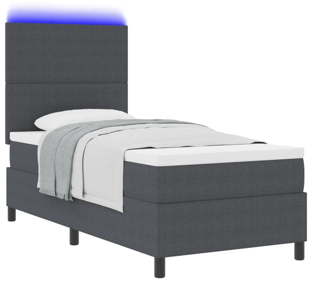 Box Spring Ágy matraccal & LED Sötétszürke 80x200 cm Bársonyos Szövet