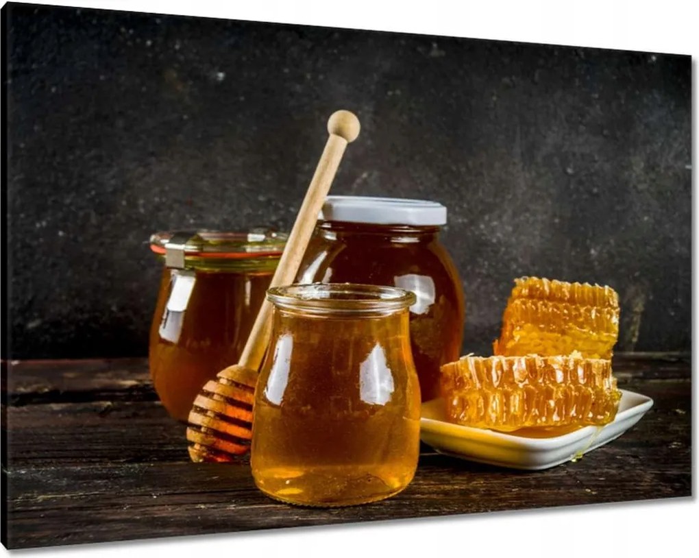 Vászonkép 100x70 Méhészet mézes tégelyek
