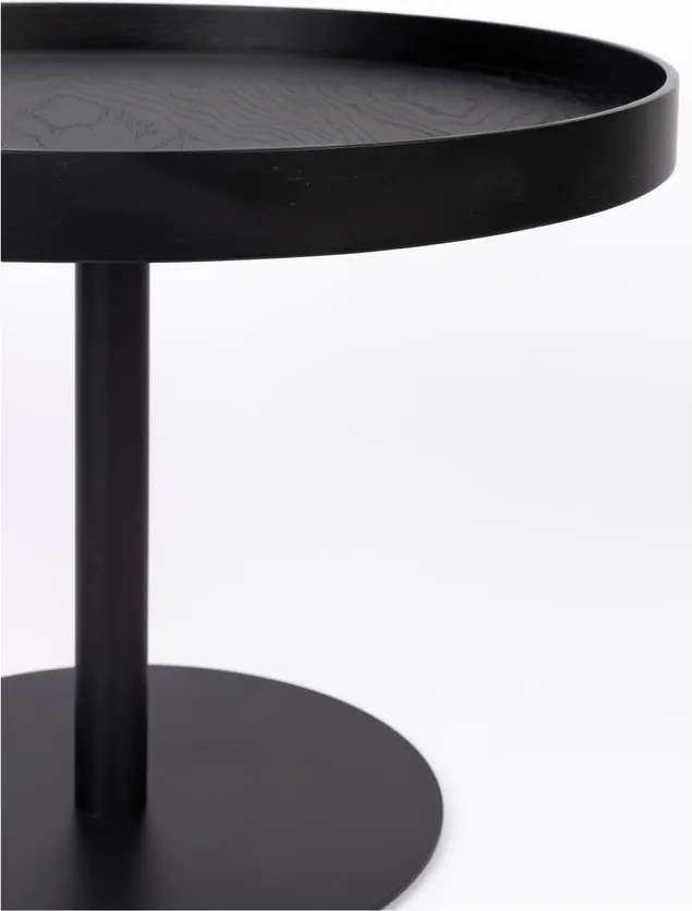 Fekete kerek dohányzóasztal tölgyfa dekoros asztallappal ø 56 cm Yuri M – White Label