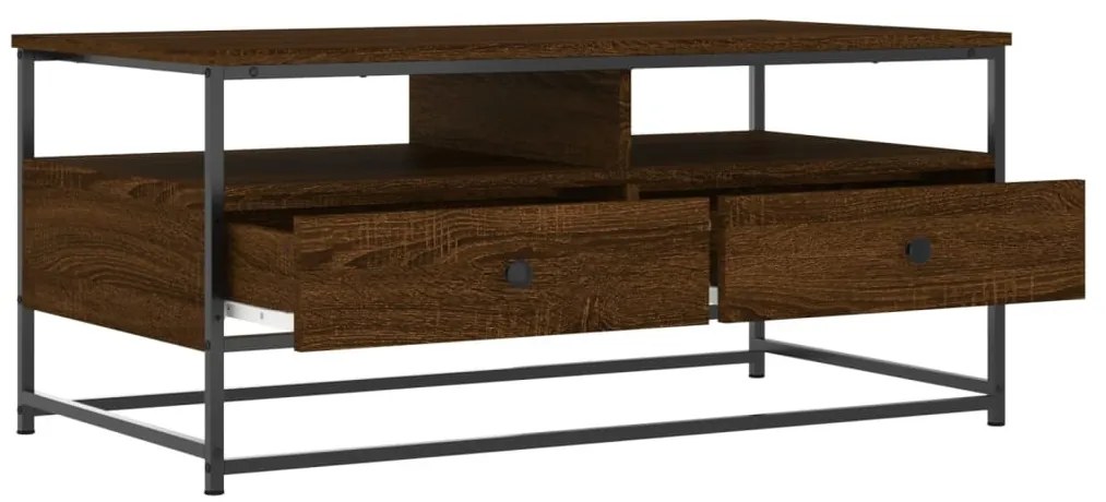 Barna tölgyszínű szerelt fa dohányzóasztal 100 x 51 x 45 cm