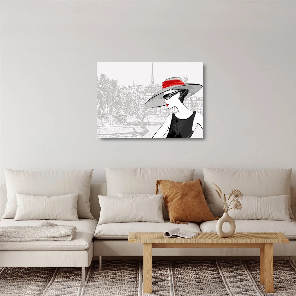 Kép - hölgy a városban (üvegen) (70x50 cm)