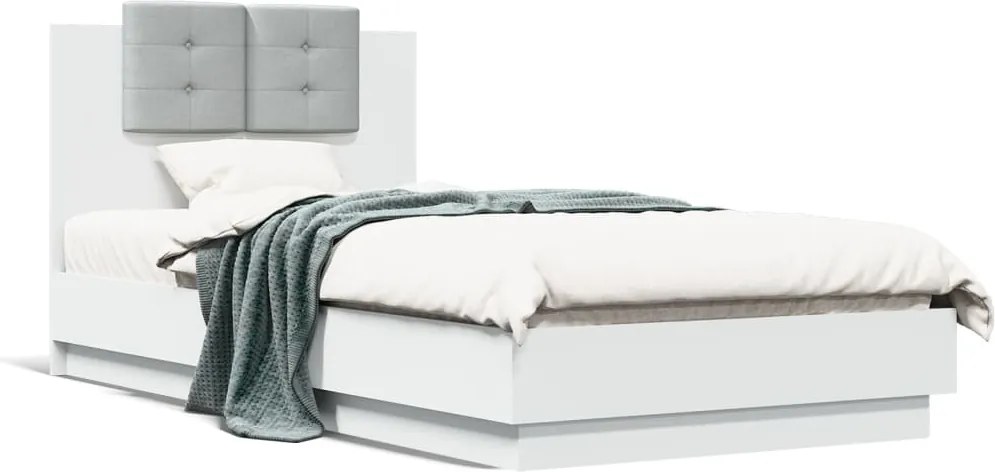 vidaXL fehér szövet ágykeret fejtámlával 75x190 cm