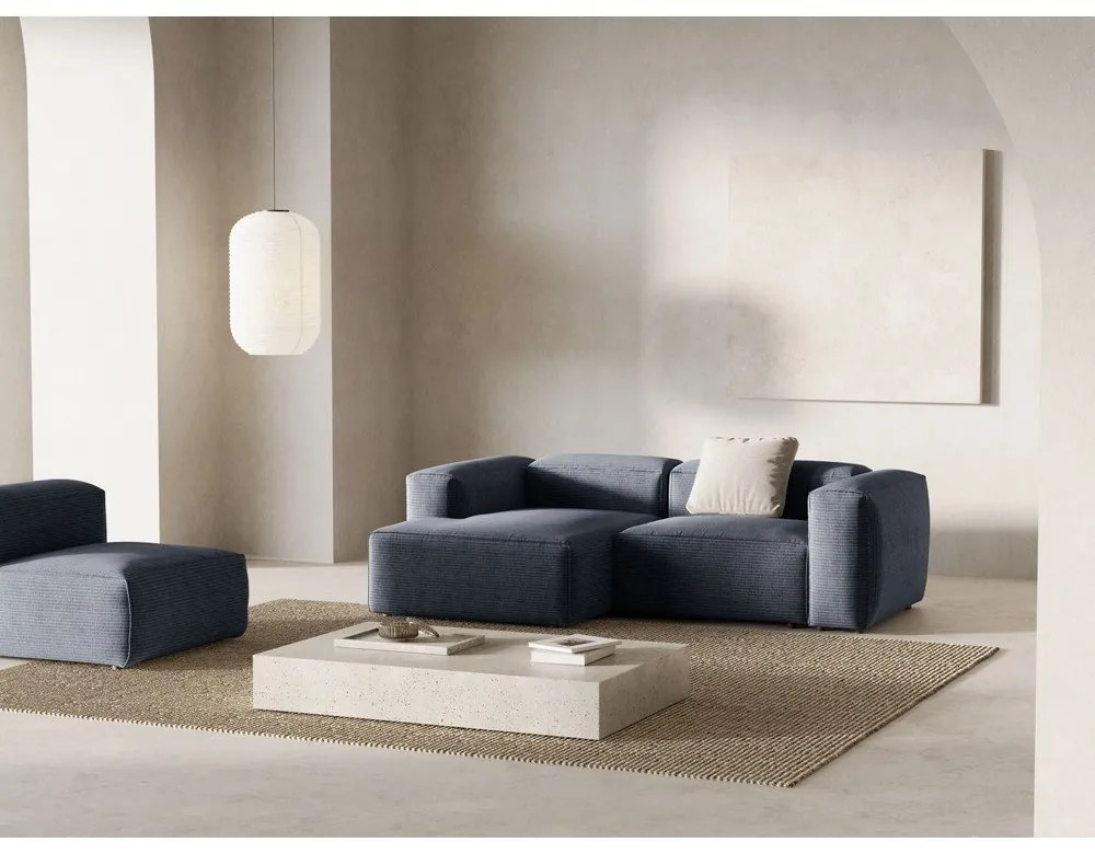 Szürkéskék kordbársony sarokkanapé (bal oldali-heverő résszel) Bergano – Cosmopolitan Design