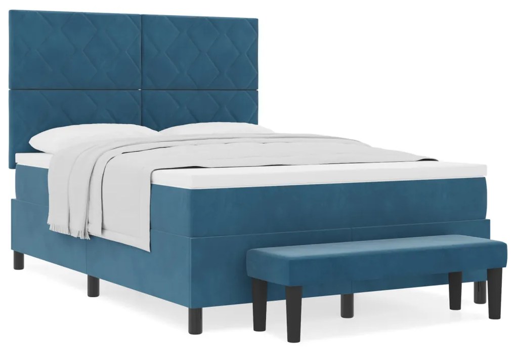 Box Spring Ágy Matraccal és Paddal Sötét Kék 140x200 cm Bársonyos