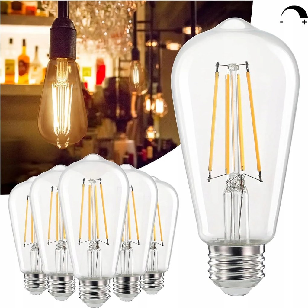 6xLED izzó E27 Dekoratív ST64 Filament 4W 470lm Meleg szín 2700K Class