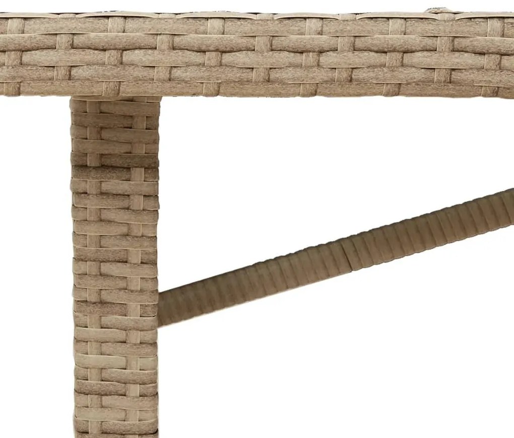 bézs polyrattan üveglapos kerti asztal 190 x 80 x 75 cm