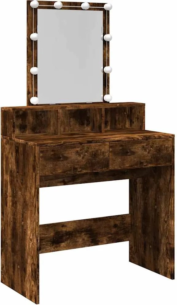 vidaXL füstös tölgy színű fésülködőasztal LED-del 80 x 41 x 144,5 cm