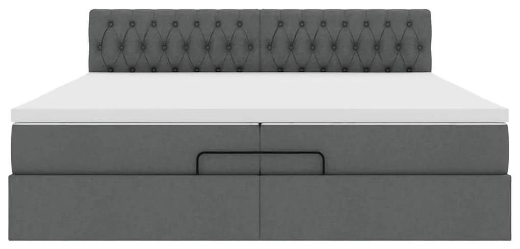 Ottomán ágykeret matracokkal Sötét szürke 200x200cm szövet
