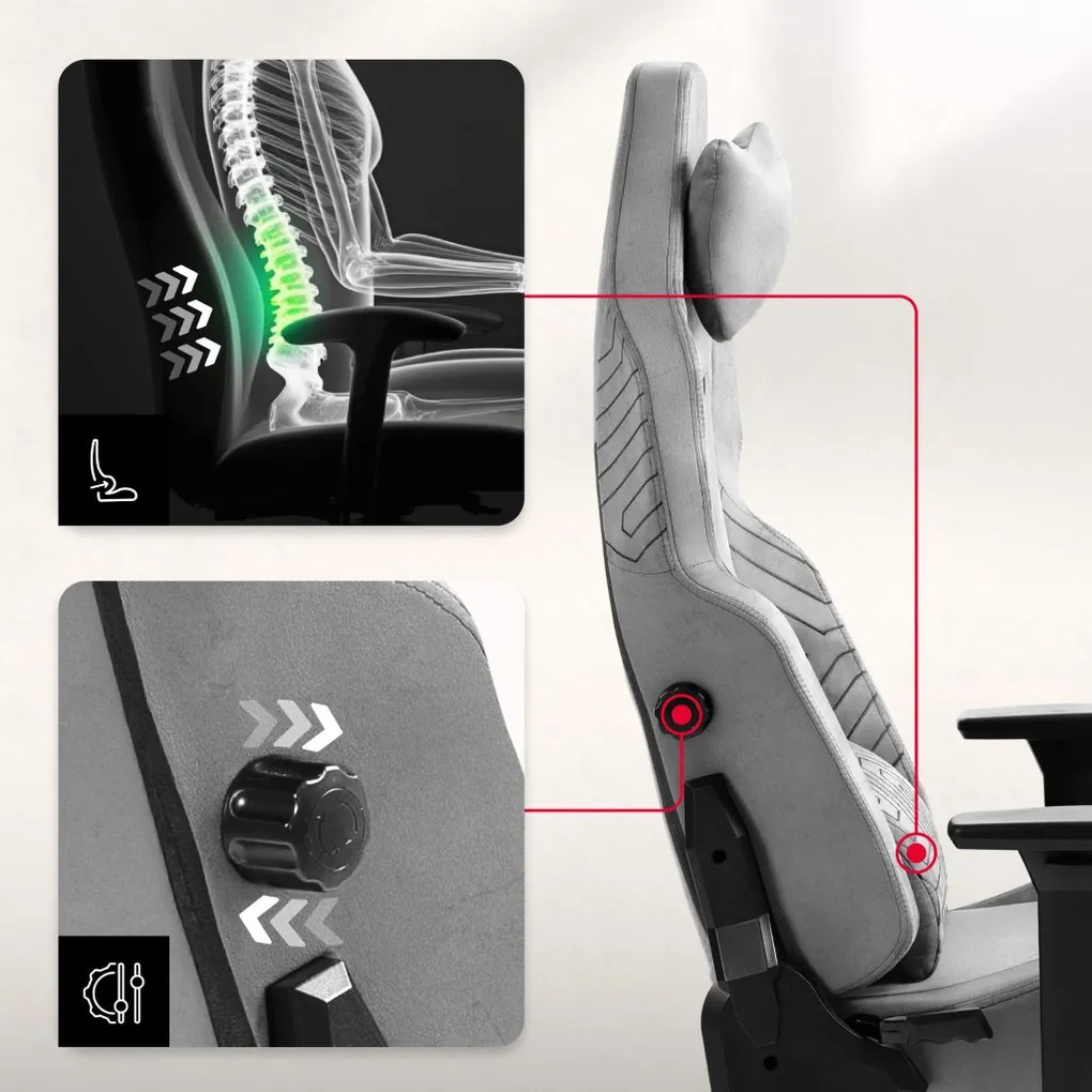 Gamer szék, lábtartóval prémium Grey Noir