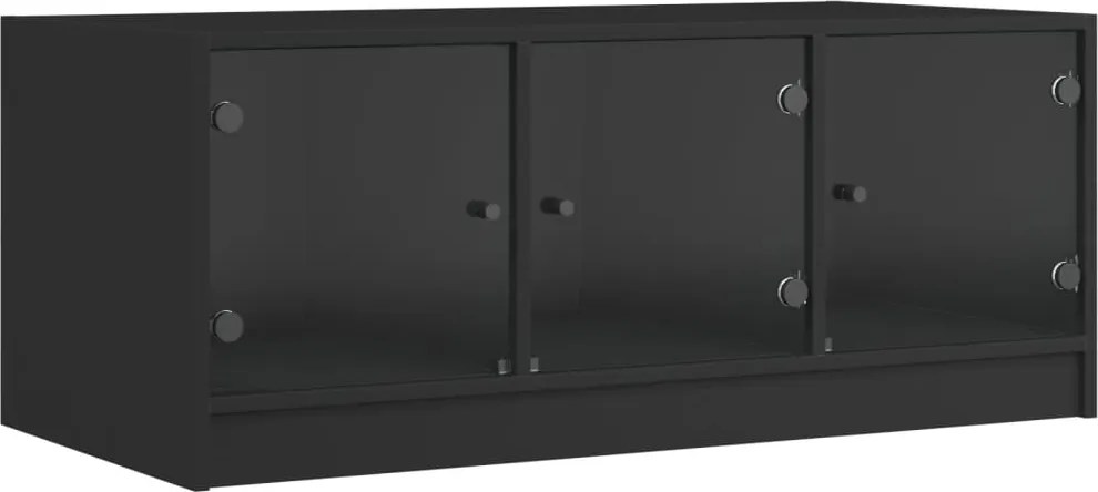 vidaXL fekete dohányzóasztal üvegajtókkal 102 x 50 x 42 cm