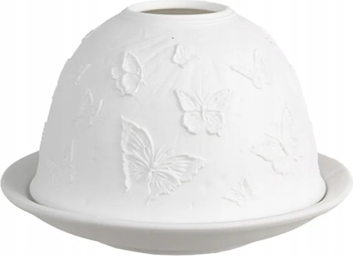Basthijn fehér porcelán melegítő gyertyatartó pillangókkal 12x8 cm
