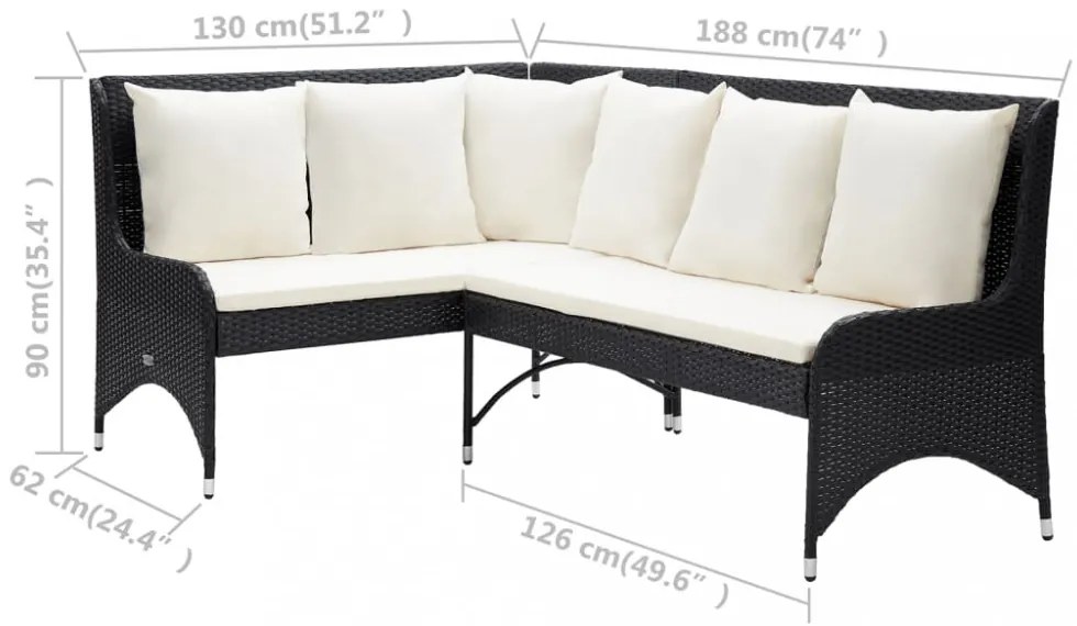 2 db fekete polyrattan kerti sarokkanapé