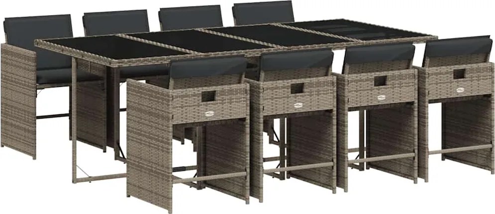 vidaXL 9 részes szürke polyrattan kerti étkezőgarnitúra párnával