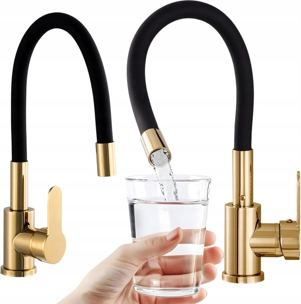 Konyhai Csaptelep Arany Flexibilis Kifolyócső Csaptelep Fekete Hajlékony Kifolyócső 360°
