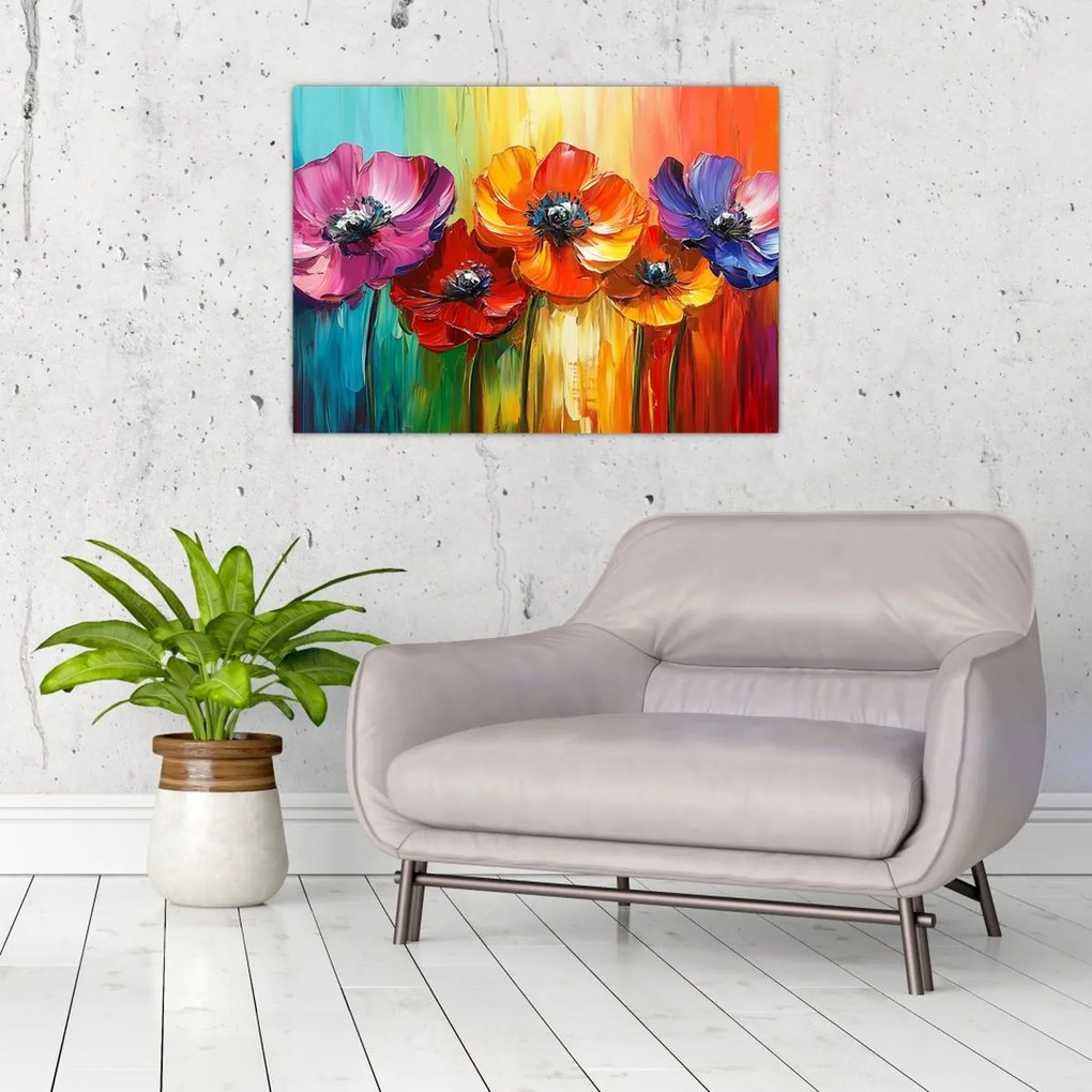 Üveg kép - Öt színes virág (70x50 cm)