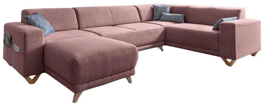 Rózsaszín kinyitható-tárolóhelyes sarokkanapé (jobb oldali-U alakú) Classy Sophie – Miuform