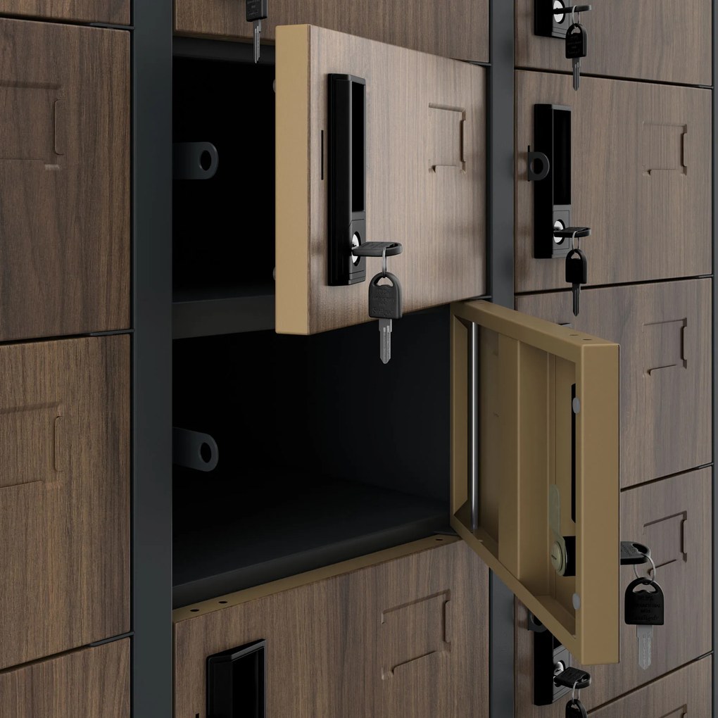 33 rekeszes irattároló szekrény, antracit/dió, 900x1850x450 mm: OLIVER Eco Design