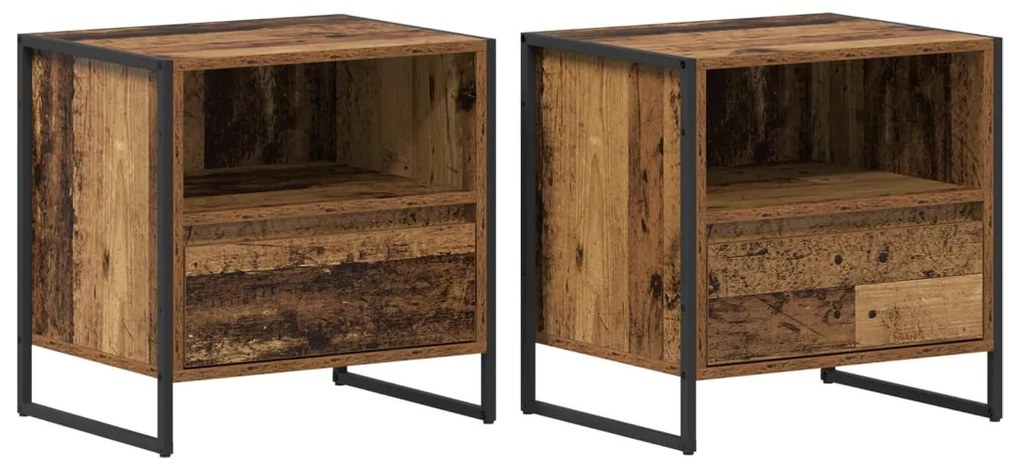 vidaXL Éjjeli asztal fiókkal 2 pcs Öreg fa 50 x 39,5 x 50 cm Faanyag