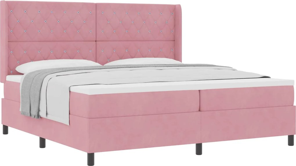 vidaXL Boxrugós ágy matracmal Rózsaszín 200 x 200 cm Bársony