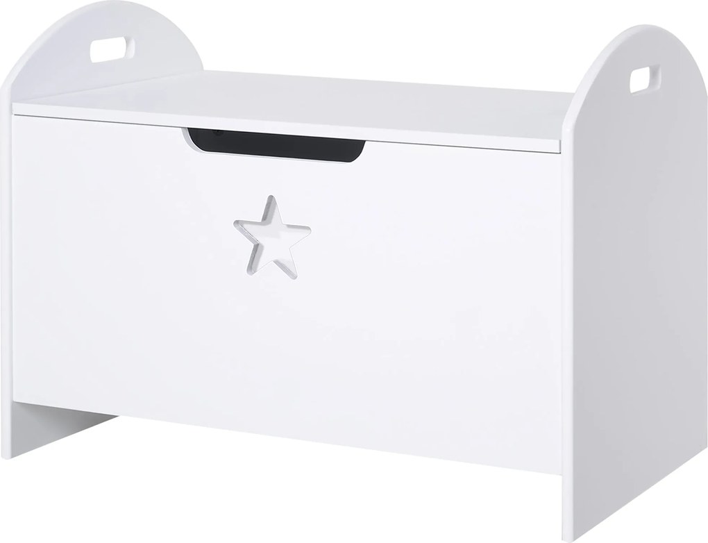 HOMCOM Gyermek Játék Tároló Szervező Doboz Visszafelé Nyitható Fedél Biztonsággal 62x40x46.5 cm Tágas Tér Teherbírás 20 kg Fehér | Aosom