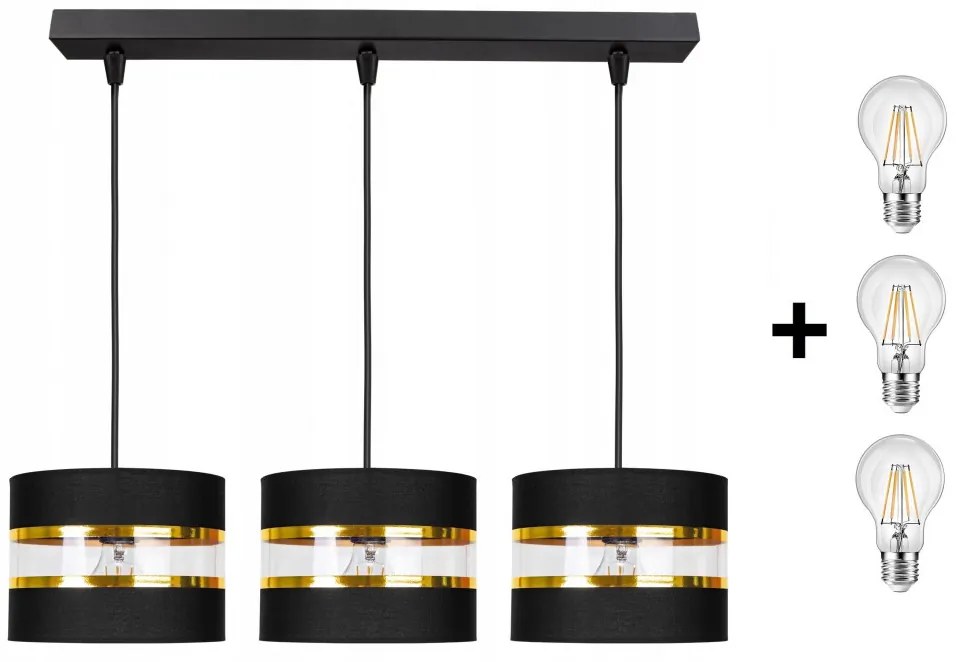 Glimex ABAZUR állítható függőlámpa fekete 3x E27 + ajándék LED izzók
