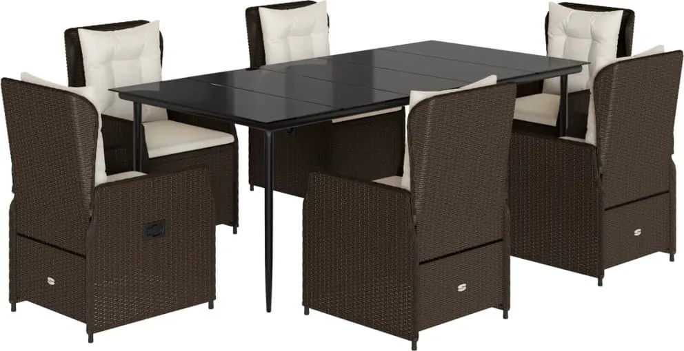 vidaXL 7 részes barna polyrattan kerti étkezőgarnitúra párnával
