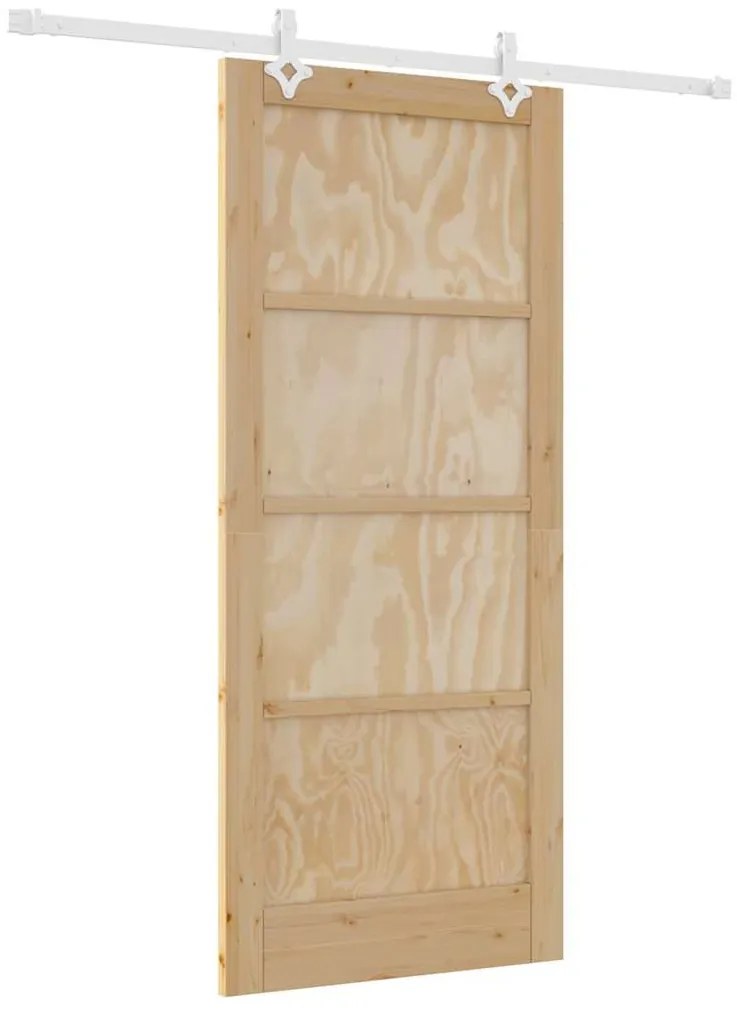 Tolóajtó Természetes és fehér 86 x 198.5 cm Tömör fenyő és acél