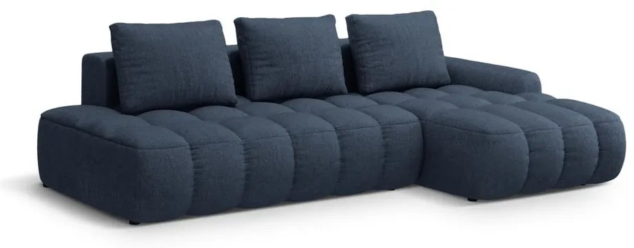 Sötétkék kinyitható-tárolóhelyes sarokkanapé (jobb oldali-heverő résszel) Linz – Cosmopolitan Design