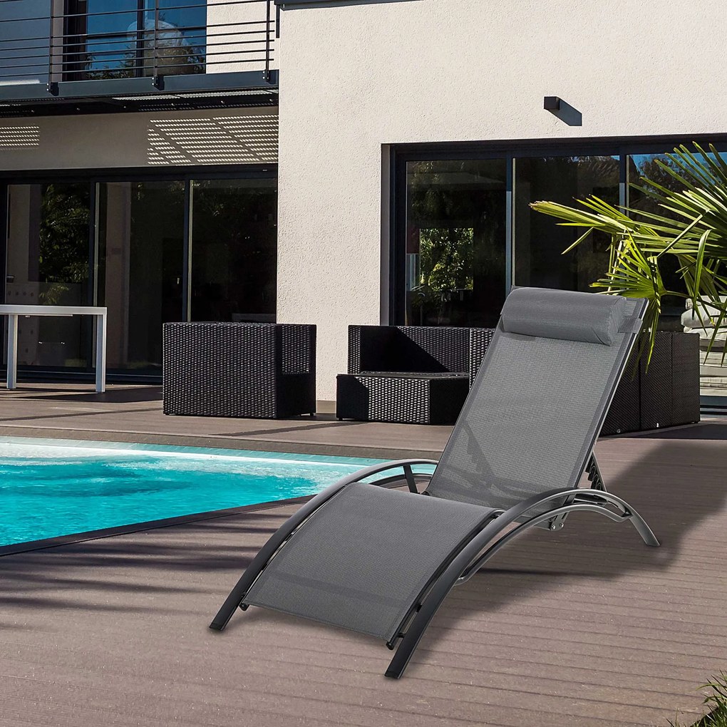Outsunny Kortárs Tervezésű Kerti Napozóágy, Dönthető, Több Pozíciós Szék, Levehető Fejtámlával, Alumínium, Textilene, méretek: 171L x 64W x 82H cm, Sz