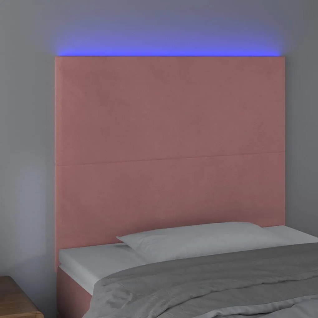rózsaszín bársony LED-es fejtámla 100x5x118/128 cm