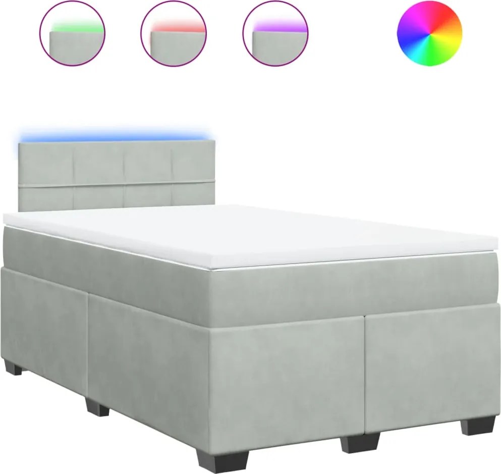 vidaXL világosszürke bársony rugós ágy matraccal 120 x 200 cm