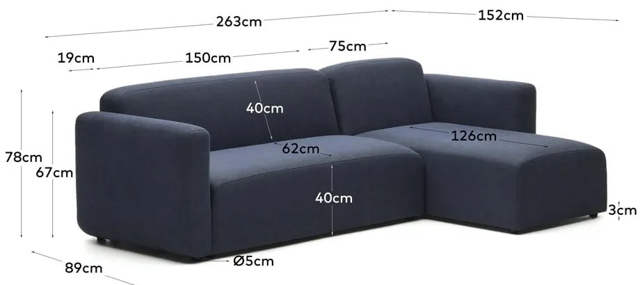 Sötétkék sarokkanapé (variálható) Neom – Kave Home