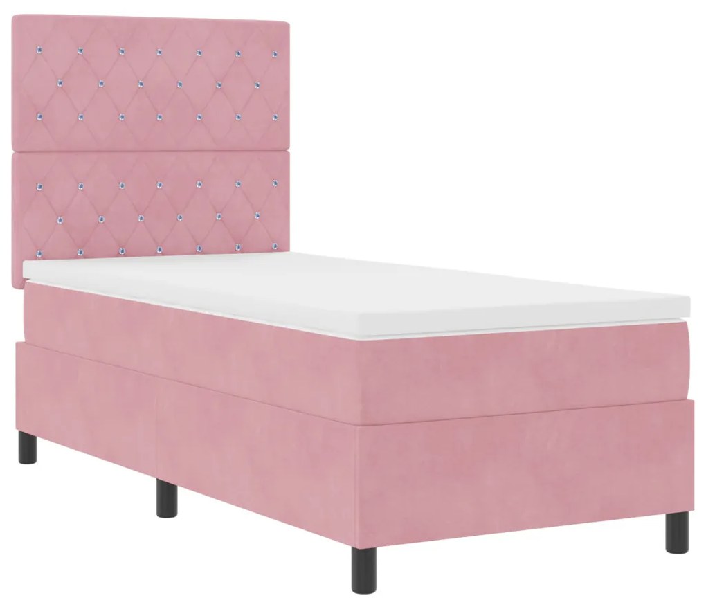 Boxspring Ágy Matraccal Rózsaszín Egyszemélyes Bársonyos
