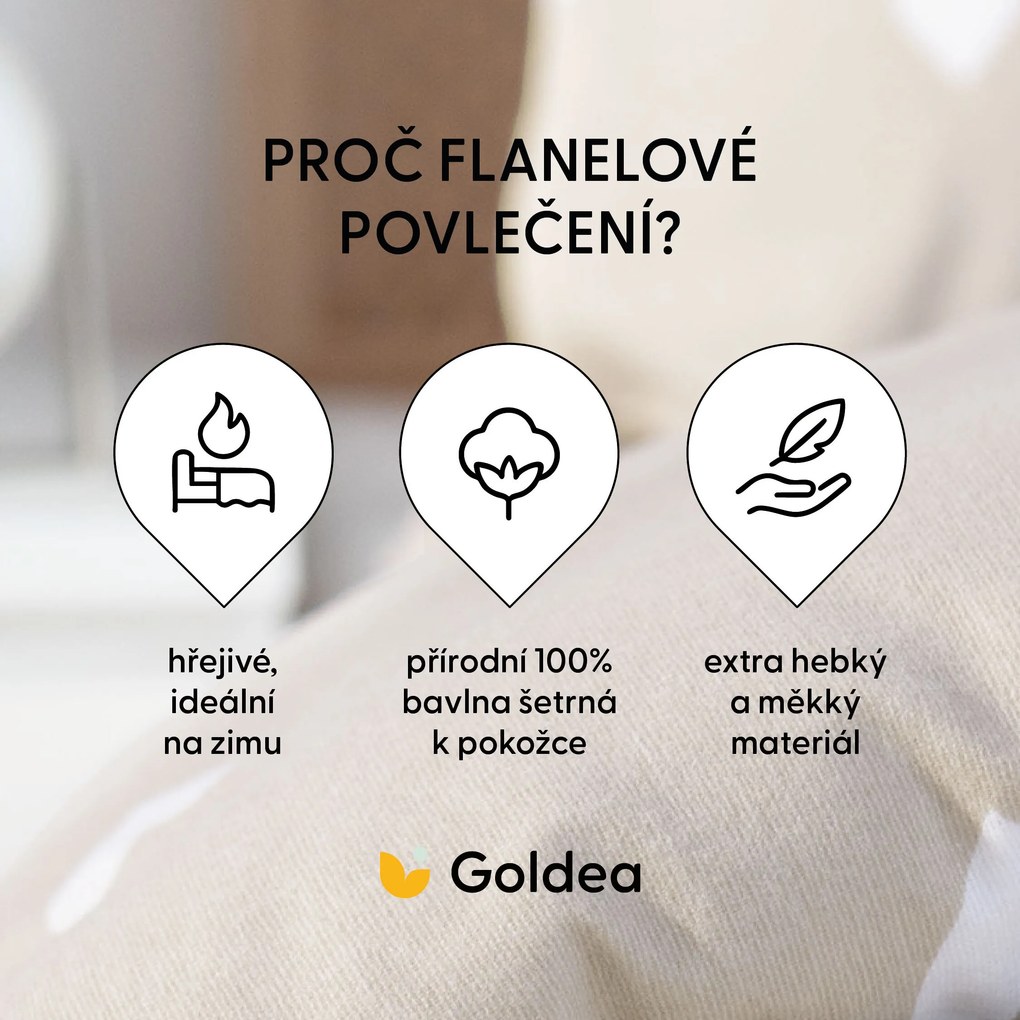 Goldea flanel ágyneműhuzat - szívecskék, latte színű alapon 220 x 200 és 2db 70 x 90 cm