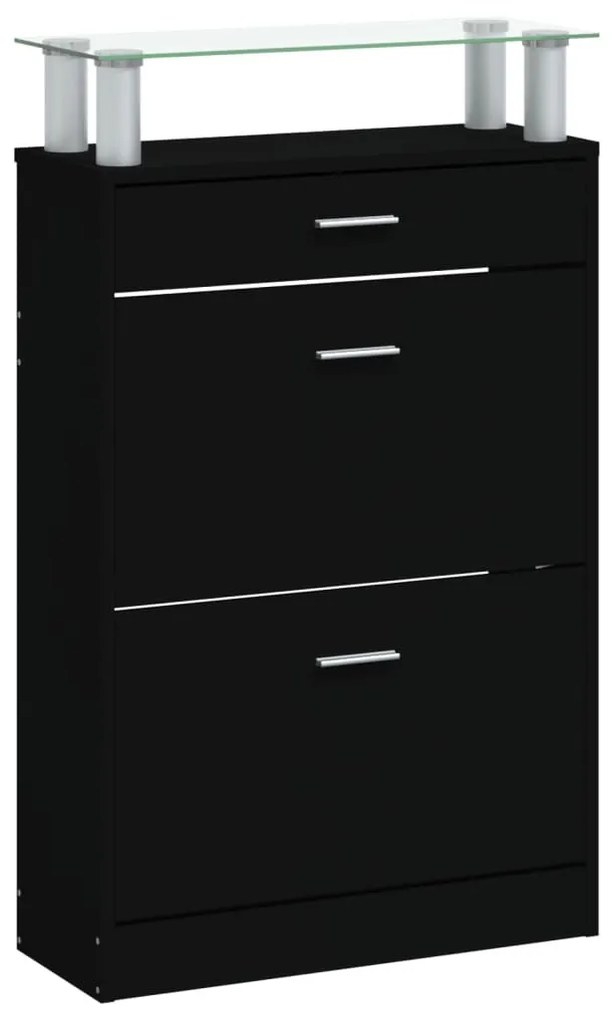 fekete szerelt fa cipőszekrény 63 x 24 x 104 cm