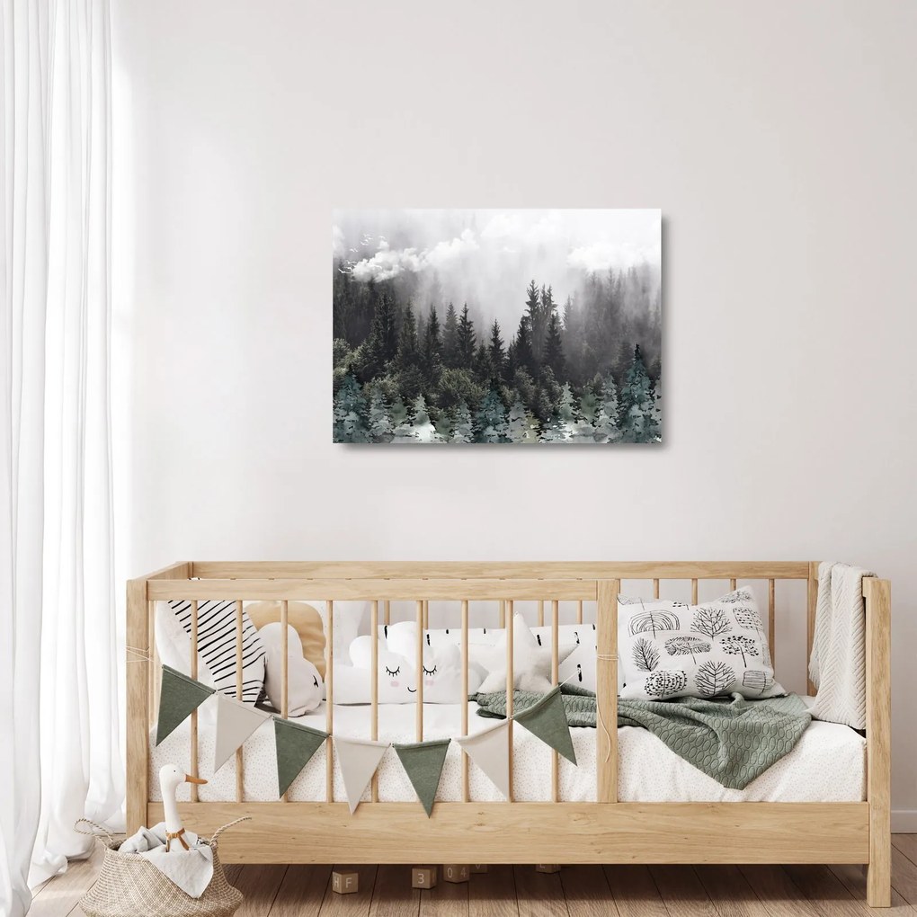 Üveg kép - Erdő illusztrált elemekkel (70x50 cm)