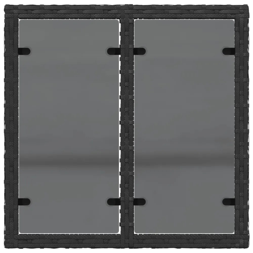 fekete polyrattan üveglapos kerti asztal 55 x 55 x 37 cm