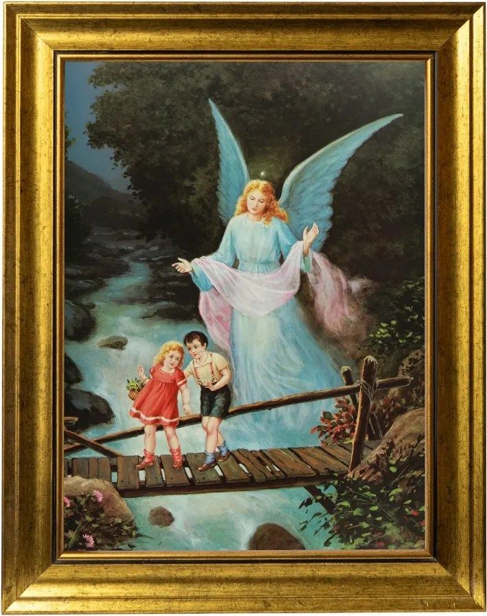 Őrangyal Szakrális Vászonkép Arany Keretben 30X40