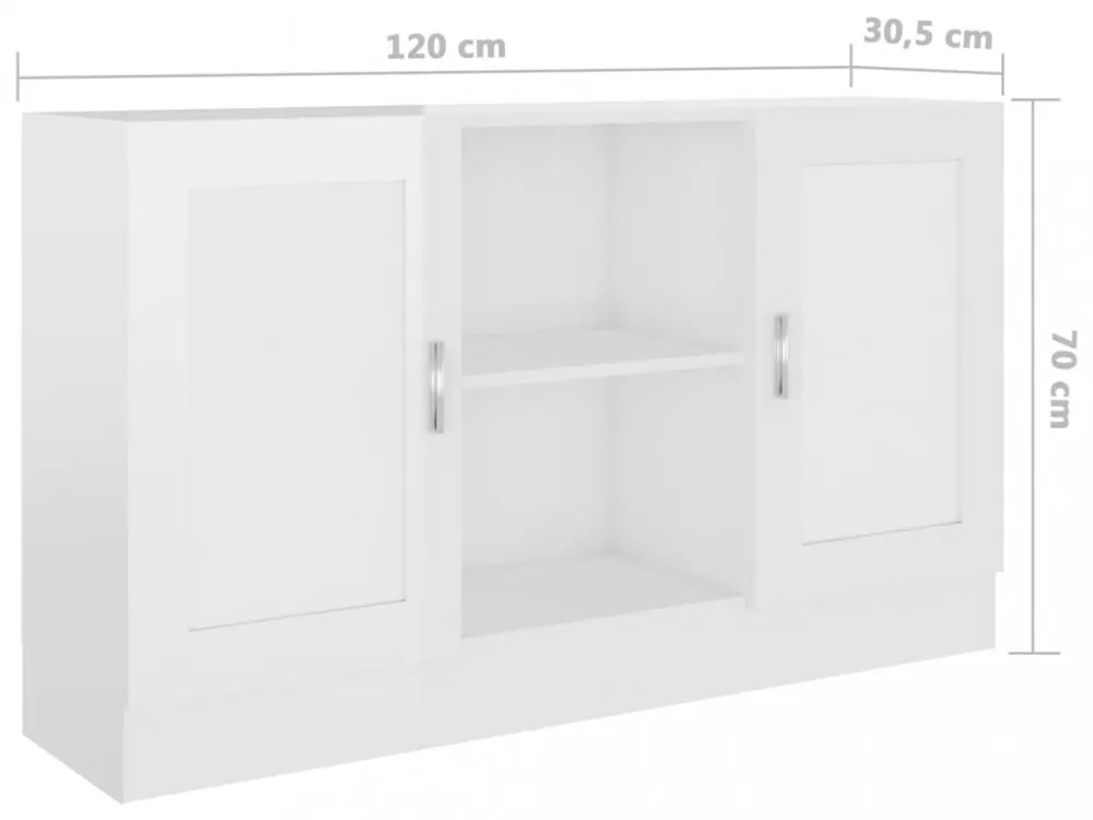 magasfényű fehér szerelt fa tálalószekrény 120 x 30,5 x 70 cm