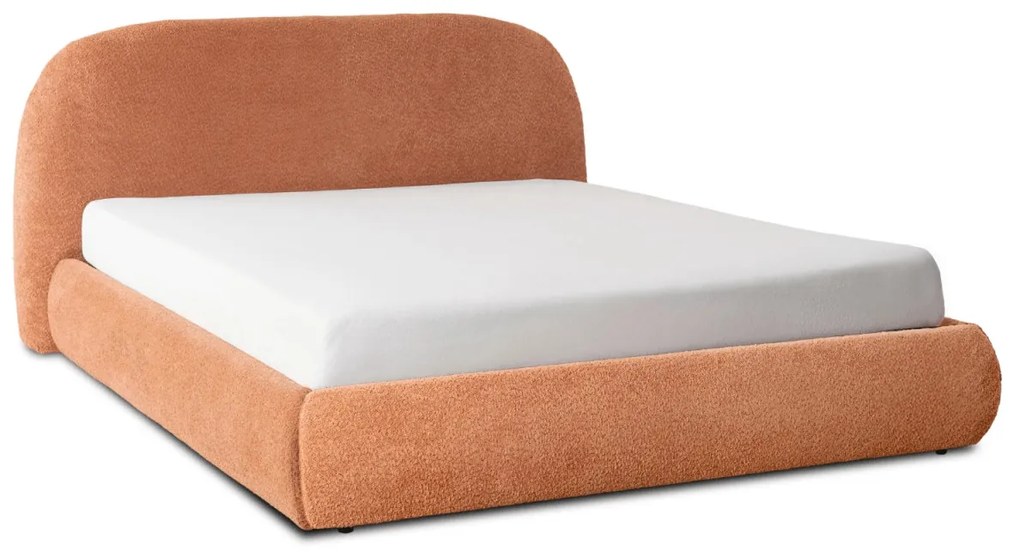 Rozsdabarna Bouclé Franciaágy Ágyneműtartóval. 160×200 ROSSO