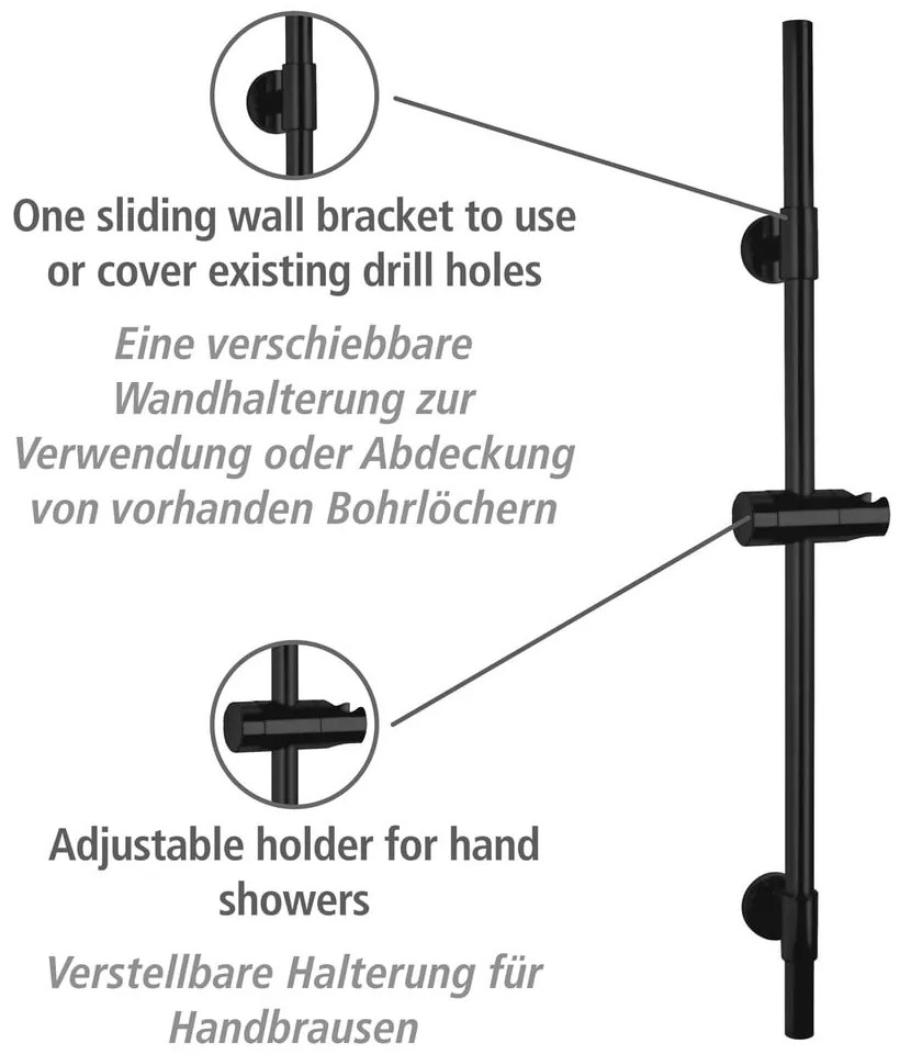 Fekete fali rozsdamentes acél zuhanytartó 66 cm Basic – Wenko