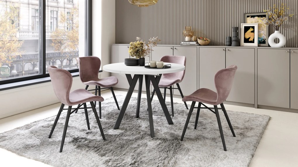 Mazzoni ALMO Fehér Matt/fekete lábak - BŐVÍTHETŐ KEREK ASZTAL Y ALAKÚ LÁBAKKAL LOFT/IPARI STÍLUSÚ NAPPALIBA/ÉTKEZŐBE