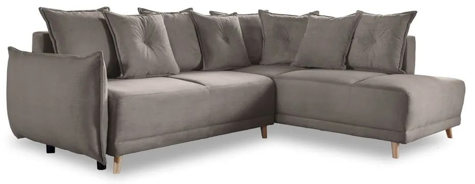 Világosbarna kordbársony kinyitható sarokkanapé (jobb oldali) Lazy Lukka – Miuform