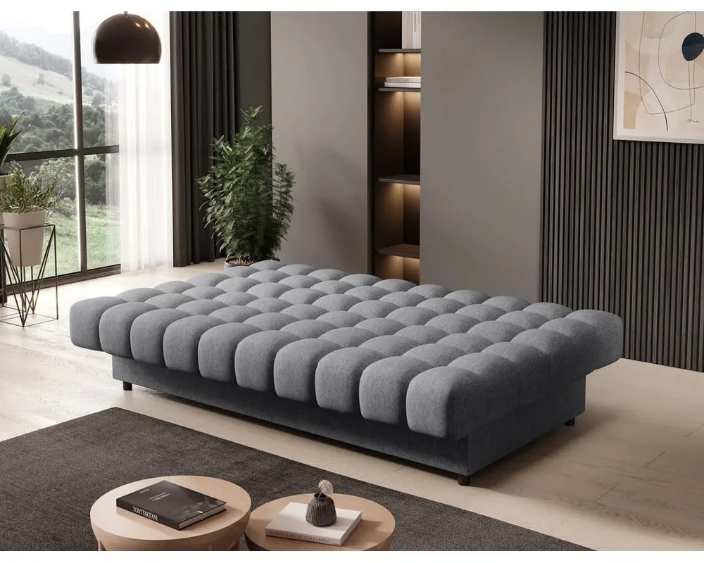 Szürke zsenília kinyitható-tárolóhelyes kanapé 197 cm Clareta – ELTAP