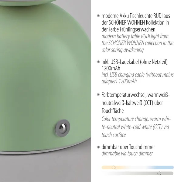 Schöner Wohnen 19218-43 - LED dimmelhető asztali lámpa RUDI LED/1,2W/5V zöld