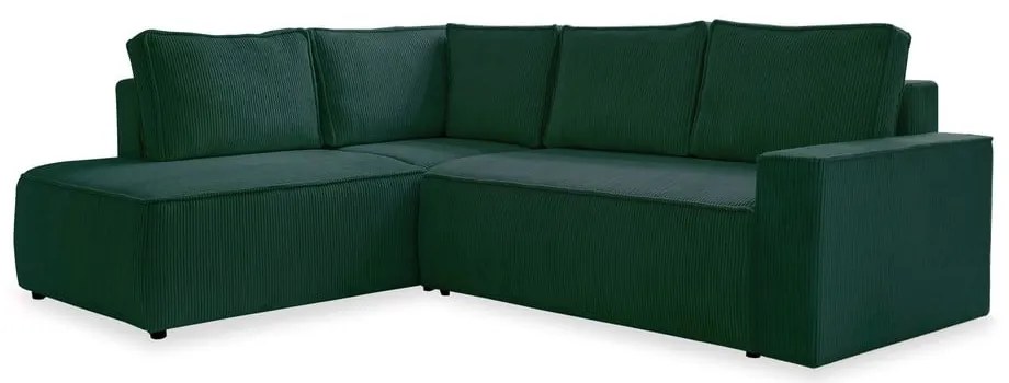 Sötétzöld kordbársony kinyitható sarokkanapé (bal oldali) Brave Dave – Miuform