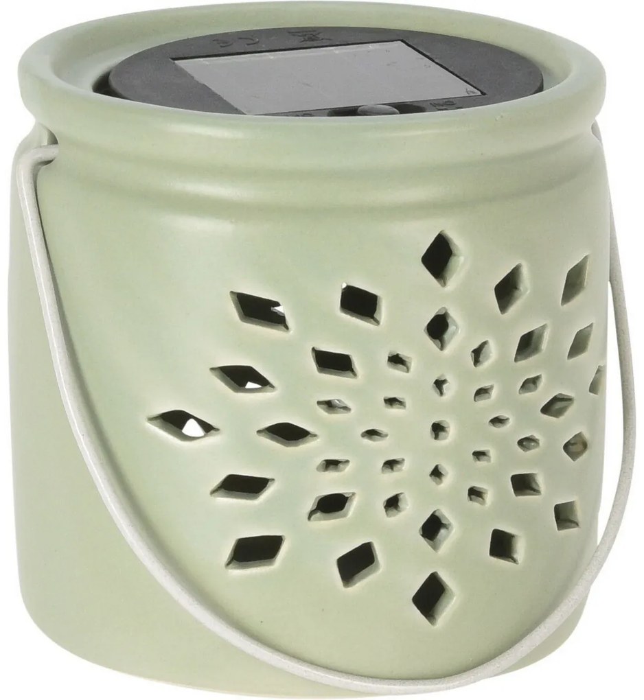 Darena napelemes lámpás zöld, 9,2 x 9 x 11 cm, porcelán