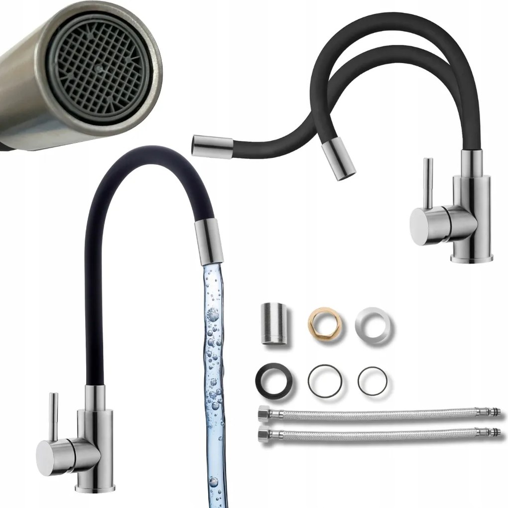 Konyhai Csaptelep Fekete Flexibilis Kifolyócsővel Hajlítható Elba Mosogató Csaptelep