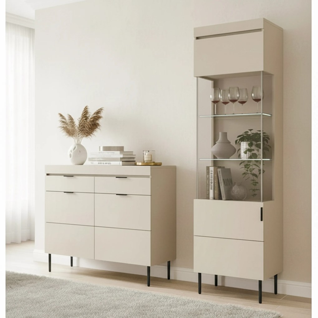 Sentia komód 105 cm, kétajtós két fiókkal - kasmír / fekete