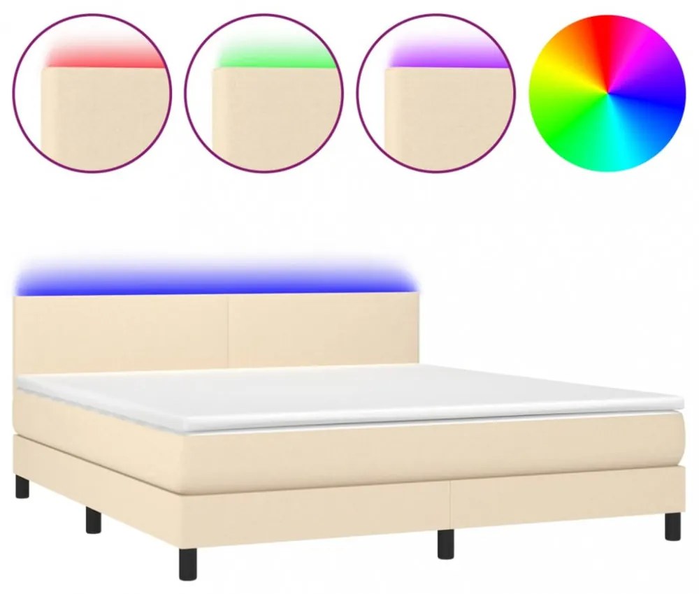 krémszínű szövet rugós és LED-es ágy matraccal 160x200 cm